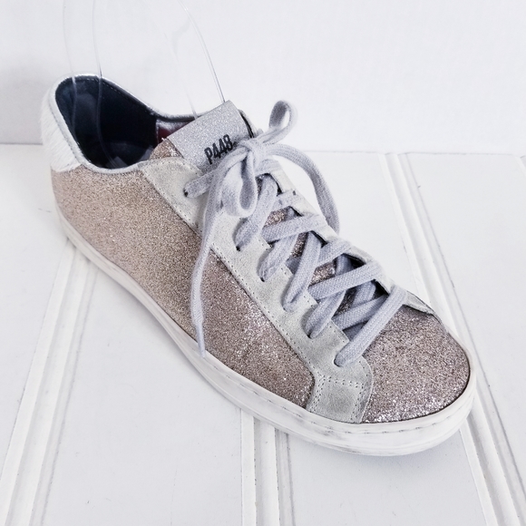 P448 Shoes - P448 John W Sneakers Leather Glitter Low-Top Calf Hair Trainers Womens Size 7